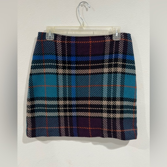 Marks & Spencer Wool Blend Plaid Mini Skirt Blue Tartan Lined Preppy UK10/US6 - Picture 2 of 9